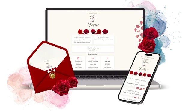 Invitație nuntă model Red Rose